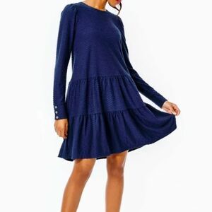 Lilly Pulitzer Arlette Long Sleeve Swiss Dot Dress - Navy L
